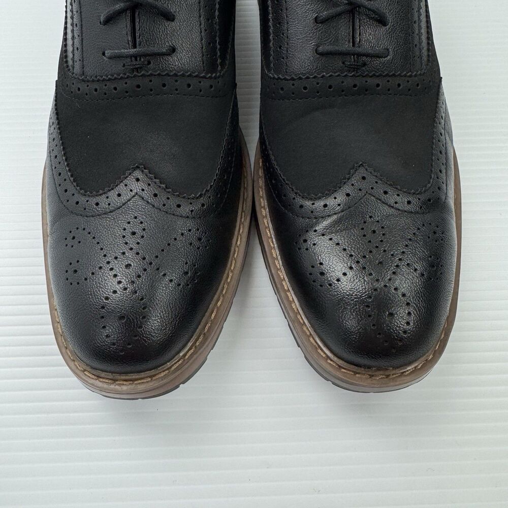 Perry Ellis Alfred Mens 13 Black Wingtip Oxford Brogue Dress Shoes Ultra Foam - Picture 5 of 10